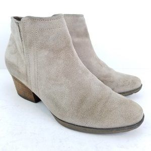 Blondo Waterproof Women's 7.5M Beige Nubuck Leather Zip Block Heel Ankle Bootie
